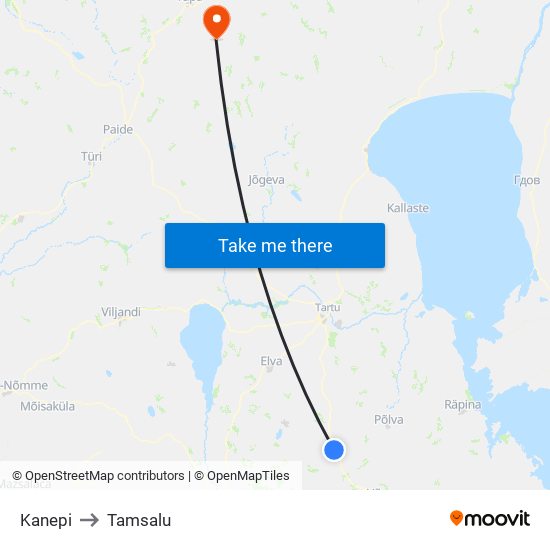 Kanepi to Tamsalu map