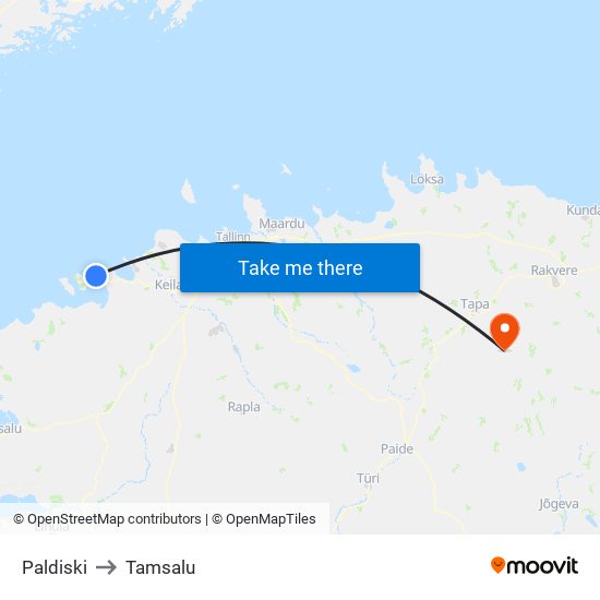 Paldiski to Tamsalu map