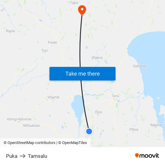 Puka to Tamsalu map