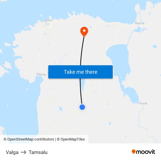 Valga to Tamsalu map