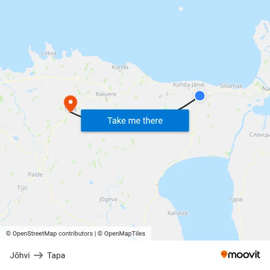 Jõhvi to Tapa map