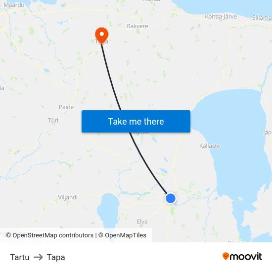 Tartu to Tapa map