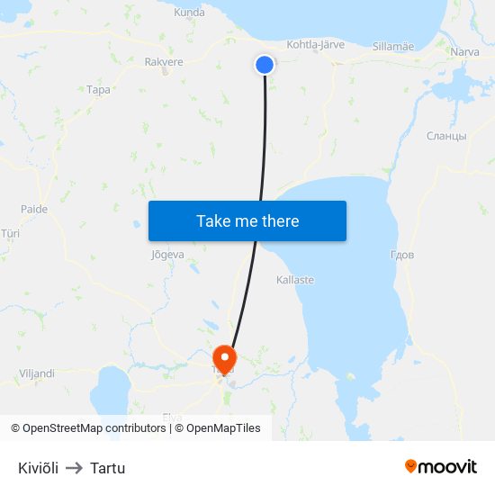 Kiviõli to Tartu map