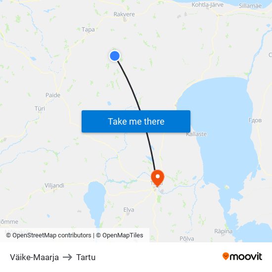 Väike-Maarja to Tartu map