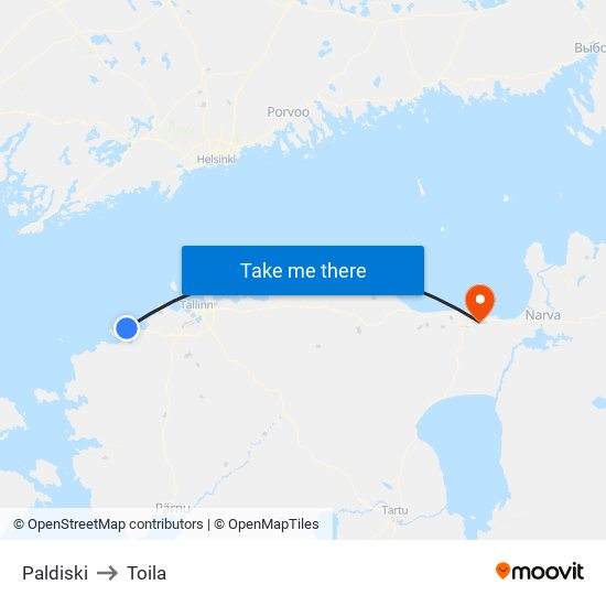 Paldiski to Toila map