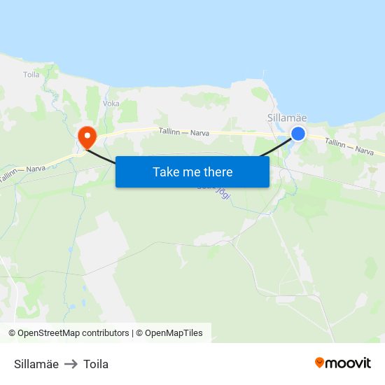 Sillamäe to Toila map