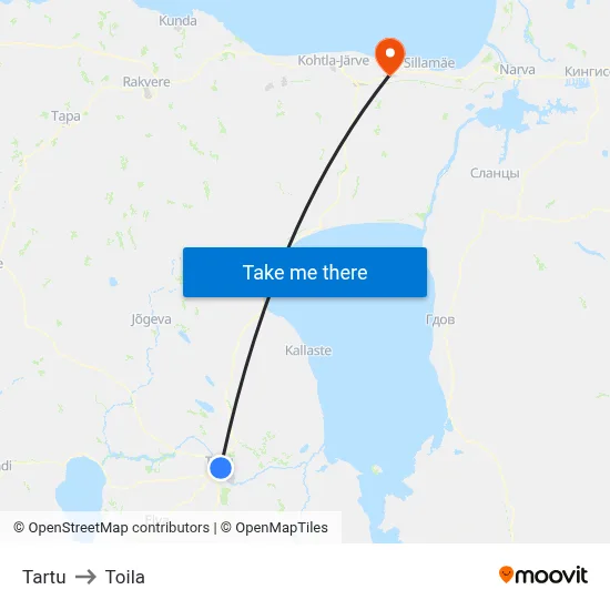 Tartu to Toila map