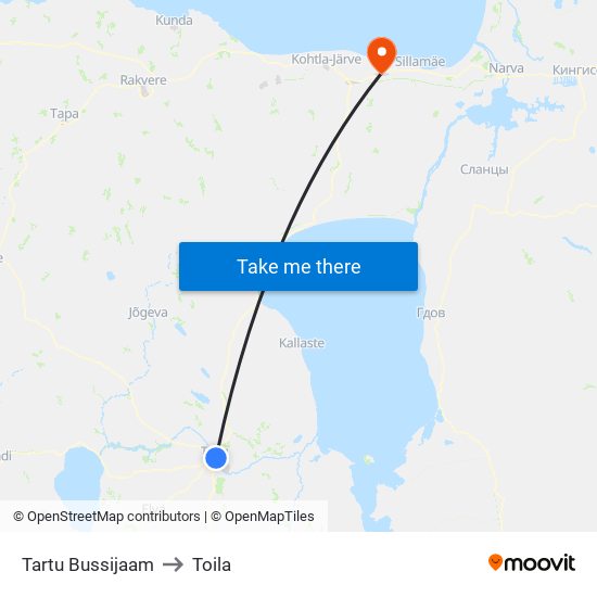 Tartu Bussijaam to Toila map