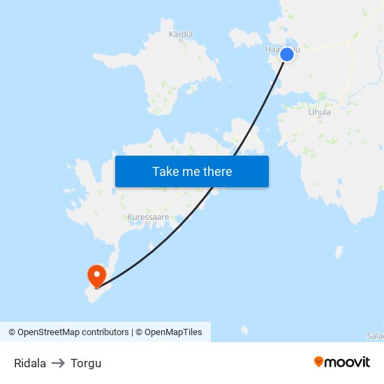 Ridala to Torgu map