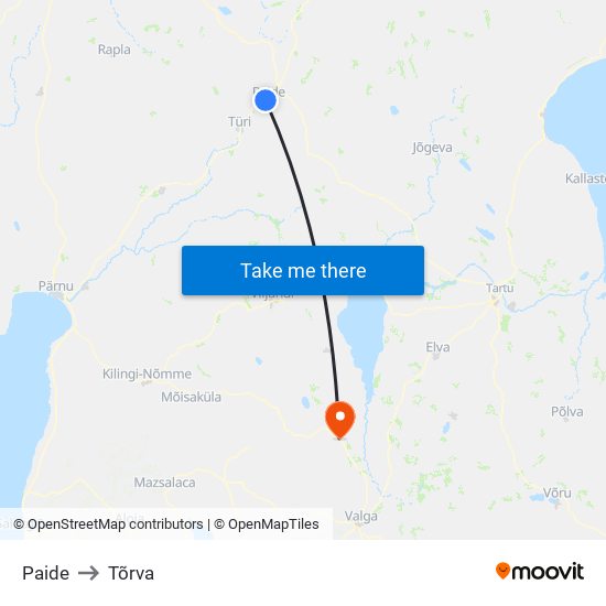 Paide to Tõrva map
