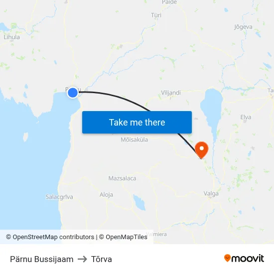 Pärnu Bussijaam to Tõrva map
