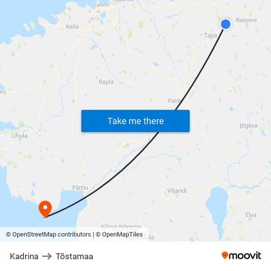 Kadrina to Tõstamaa map