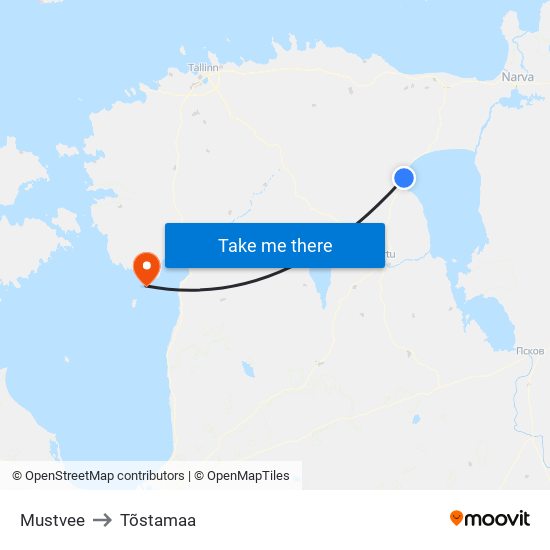 Mustvee to Tõstamaa map