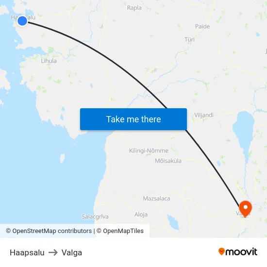 Haapsalu to Valga map