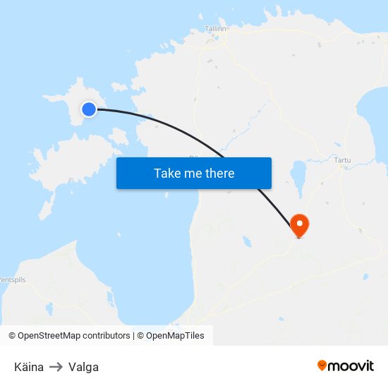 Käina to Valga map