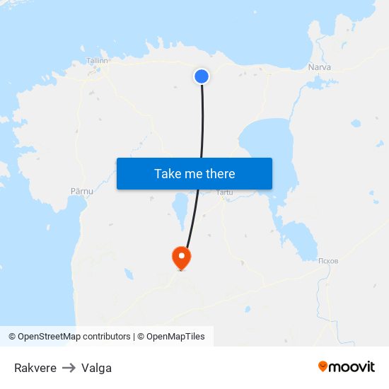Rakvere to Valga map
