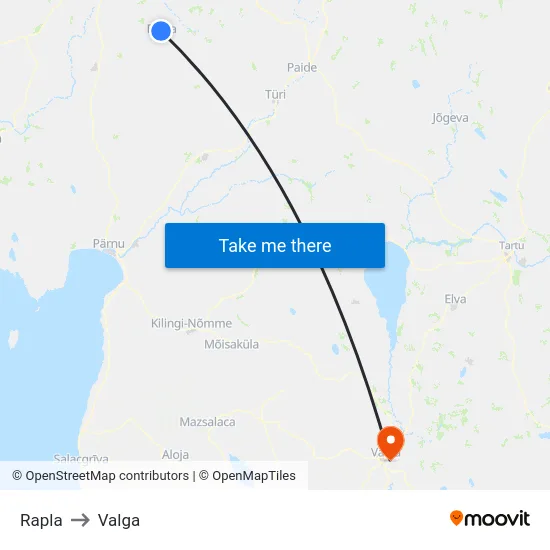 Rapla to Valga map
