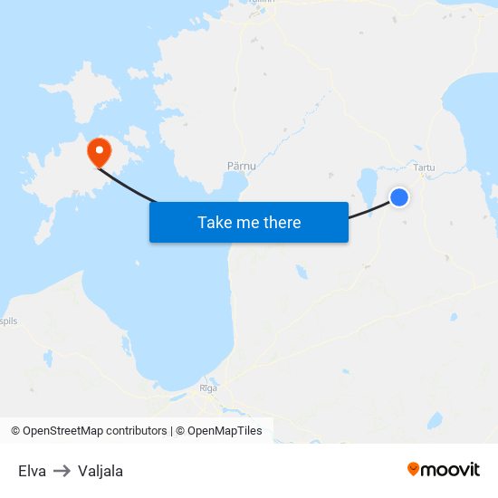 Elva to Valjala map