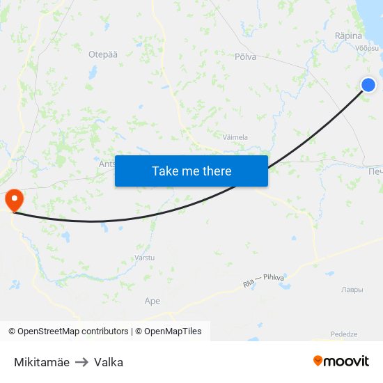 Mikitamäe to Valka map