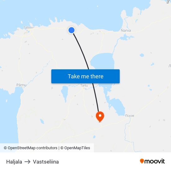 Haljala to Vastseliina map