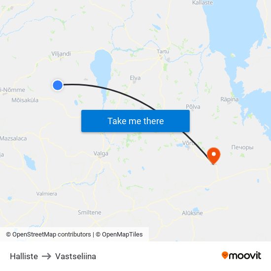 Halliste to Vastseliina map