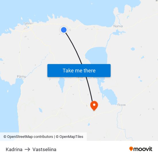 Kadrina to Vastseliina map