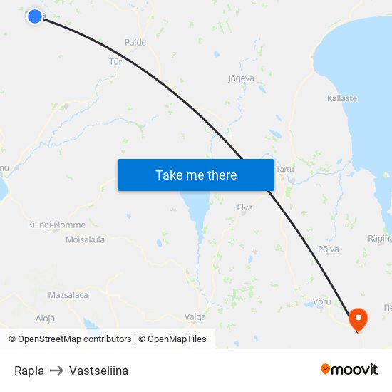 Rapla to Vastseliina map