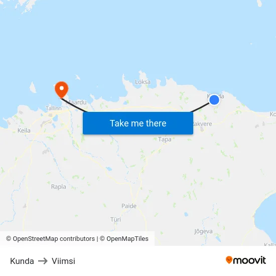 Kunda to Viimsi map