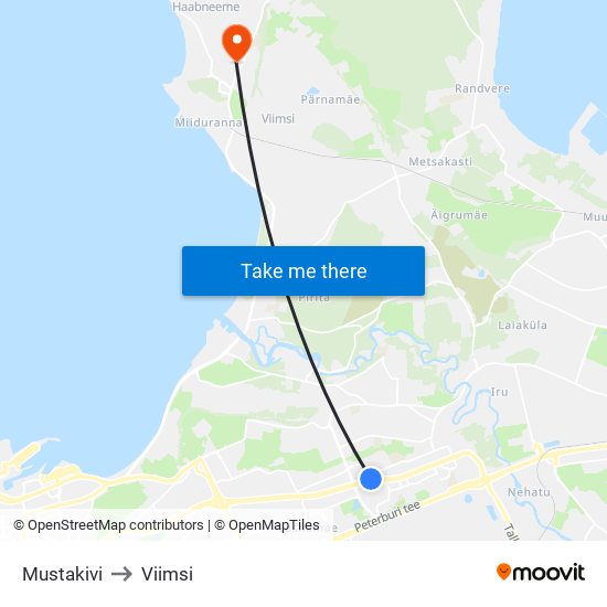 Mustakivi to Viimsi map