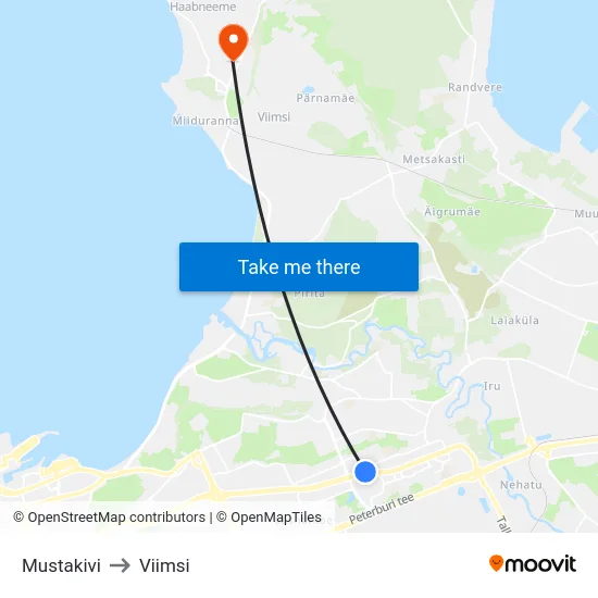 Mustakivi to Viimsi map