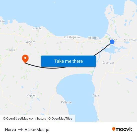 Narva to Väike-Maarja map