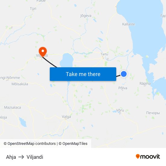 Ahja to Viljandi map