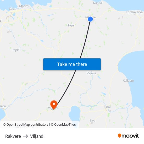 Rakvere to Viljandi map