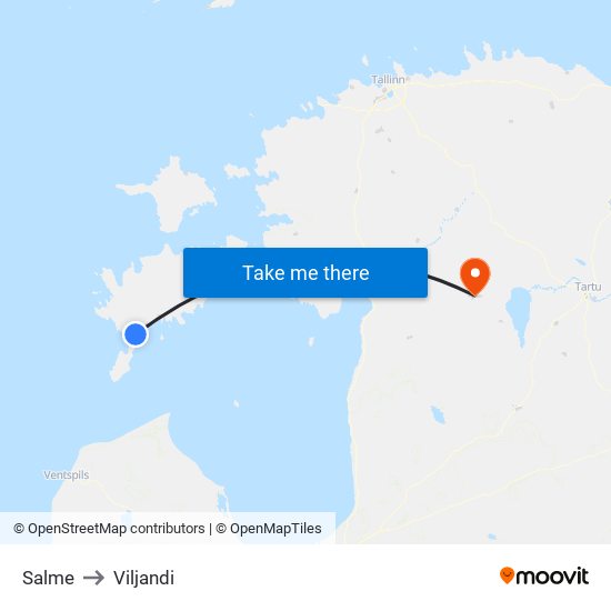 Salme to Viljandi map