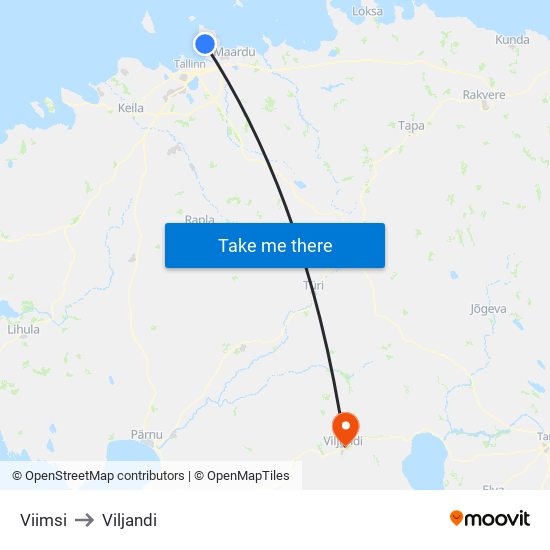 Viimsi to Viljandi map