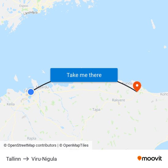 Tallinn to Viru-Nigula map