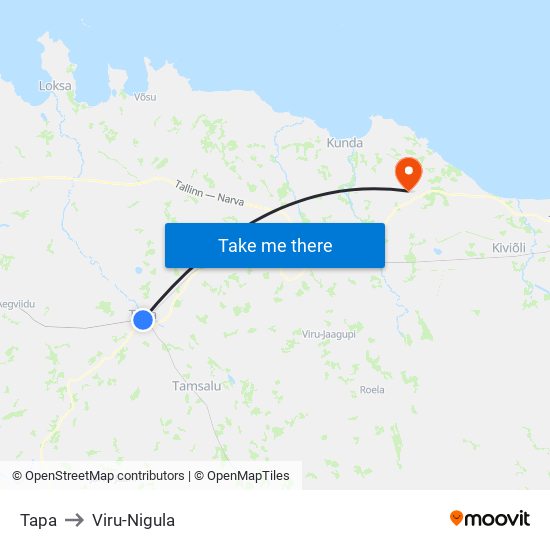 Tapa to Viru-Nigula map