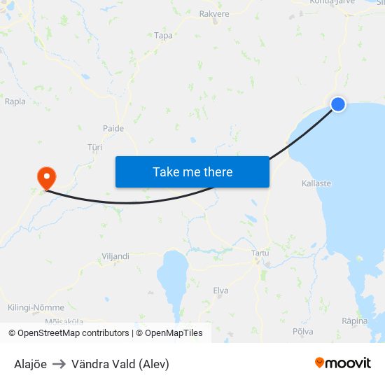 Alajõe to Vändra Vald (Alev) map