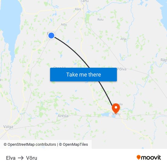 Elva to Võru map