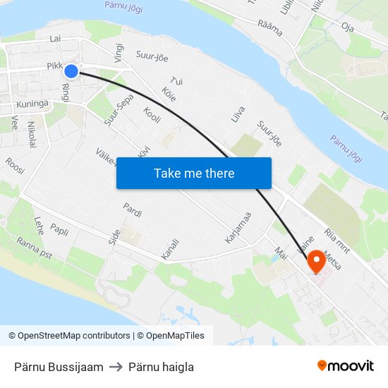 Pärnu Bussijaam to Pärnu haigla map