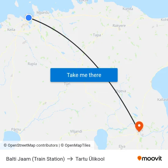 Balti Jaam (Train Station) to Tartu Ülikool map
