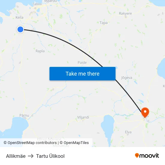 Allikmäe to Tartu Ülikool map