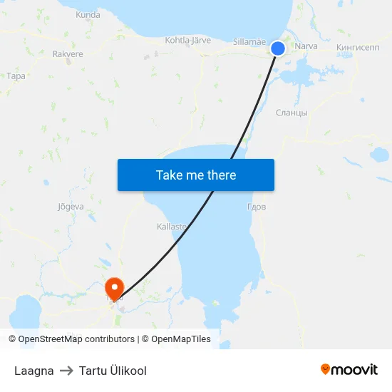 Laagna to Tartu Ülikool map