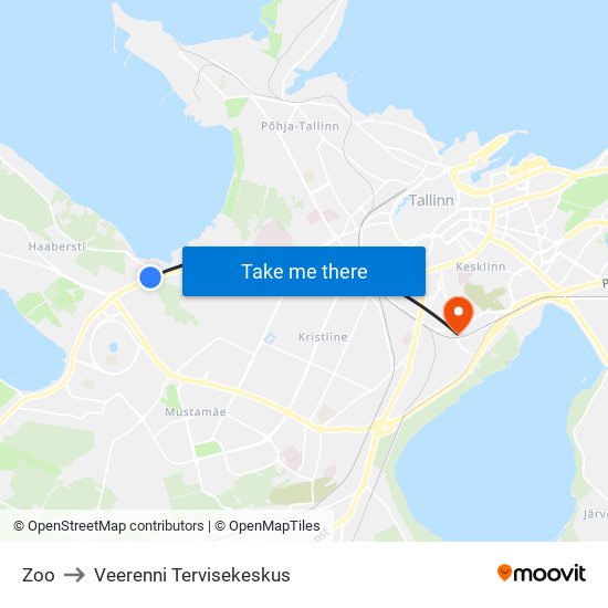 Zoo to Veerenni Tervisekeskus map