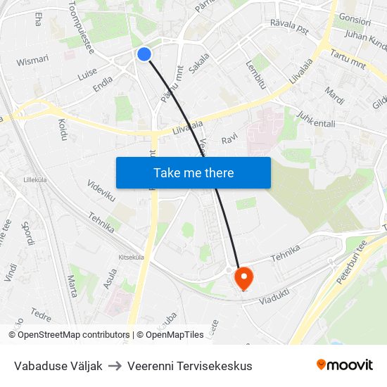 Vabaduse Väljak to Veerenni Tervisekeskus map