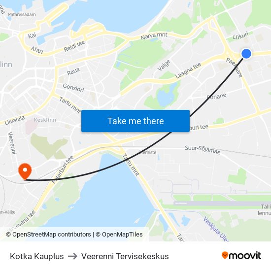 Kotka Kauplus to Veerenni Tervisekeskus map