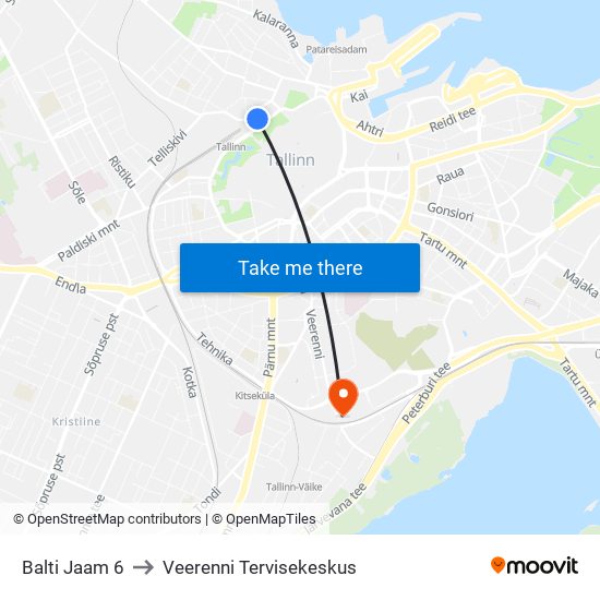 Balti Jaam 6 to Veerenni Tervisekeskus map