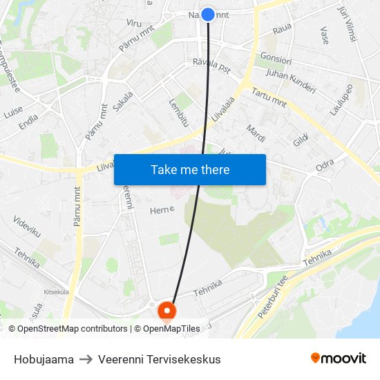 Hobujaama to Veerenni Tervisekeskus map