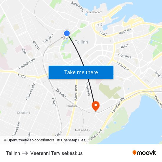 Tallinn to Veerenni Tervisekeskus map