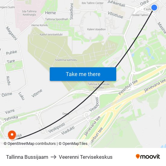 Tallinna Bussijaam to Veerenni Tervisekeskus map
